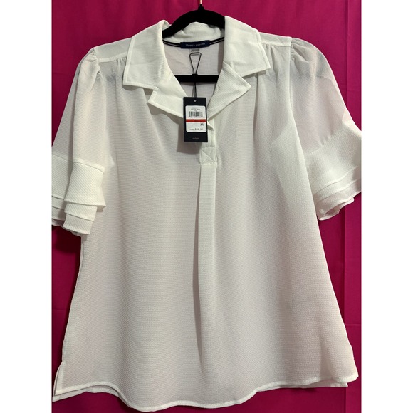 Tommy Hilfiger Textured Tiered-Ruffle-Sleeve Top| Size XS - Picture 2 of 6